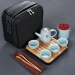 哥窯陶瓷茶具套裝 便攜式快客杯一壺4杯配旅行包
