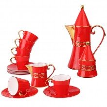 紅色喜慶 紅釉茶具15頭咖啡壺 茶具套裝  可定制logo 
