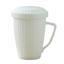 馬克杯水杯男女通用純白平底可加熱帶蓋不帶勺茶水分離杯