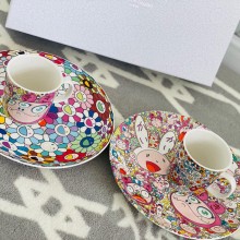 日本村上隆太陽花馬克杯限定版兔子餐盤餐具套裝禮盒2杯2盤碟