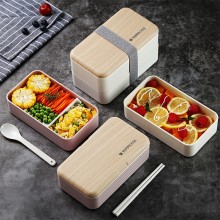 網紅日式雙層飯盒塑料分格便當盒跨境成人學生可微波爐 午餐盒