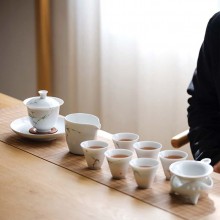 景德鎮青竹功夫茶具套裝 純手繪釉下彩整套白瓷陶瓷蓋碗茶杯