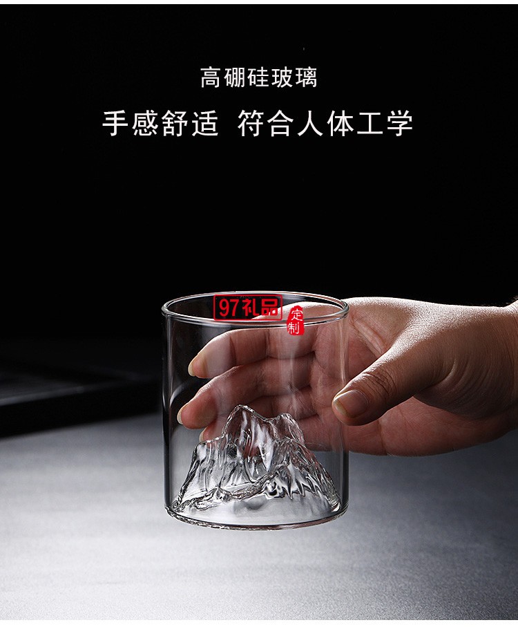 富士山玻璃茶杯復古觀山酒杯日式耐高溫水杯子玻璃