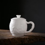 白瓷主人杯創意浮雕茶杯羊脂玉茶具高檔個人水杯一件logo刻字