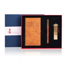 企業商務禮品黃銅書簽紅木筆記事本套裝