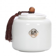 大號羊脂玉描金存茶罐 創意中國白白瓷茶葉罐 密封罐 儲物罐