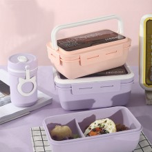 可微波爐塑料分格飯盒午餐盒密封防溢帶飯便當盒湯罐早餐杯套裝