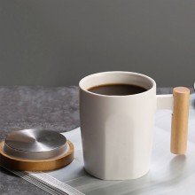 創意杯子陶瓷馬克杯木柄咖啡杯辦公室水杯帶蓋黑白情侶杯商務禮品