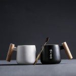 北歐ins風簡約陶瓷木柄馬克杯黑白情侶咖啡杯辦公室水杯禮品logo