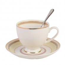 創意三件套線條金邊手工描金歐式骨瓷咖啡杯碟套裝花茶杯可加LOGO
