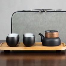 旅行茶具套裝收納便攜包一壺四杯車載戶外隨身4人黑色陶瓷快客杯