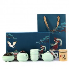 整套陶瓷功夫茶具套裝帶茶葉罐蓋碗茶杯茶壺制定logo商務禮品