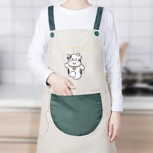 廚房防水油圍裙家用男女韓版做飯可擦手可愛卡通小牛圍腰定制公司廣告禮品